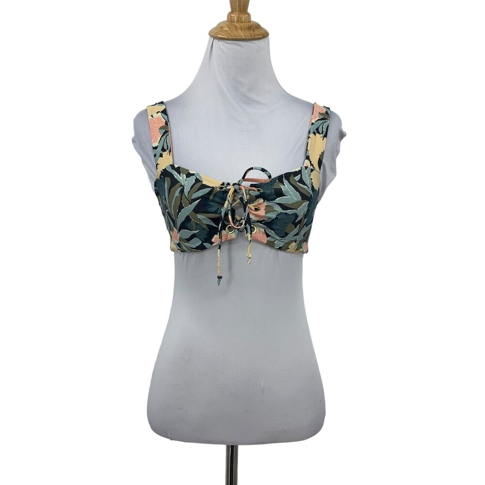 O'Neill Criss Cross Straps Bikini Top Womens S Small Waterfall Floral Front Tie